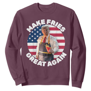 Funny Trump Fry 2024 Sweatshirt Make Fries Great Again American Flag TS02 Maroon Print Your Wear