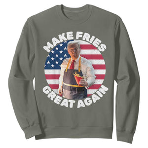 Funny Trump Fry 2024 Sweatshirt Make Fries Great Again American Flag TS02 Military Green Print Your Wear