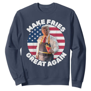 Funny Trump Fry 2024 Sweatshirt Make Fries Great Again American Flag TS02 Navy Print Your Wear