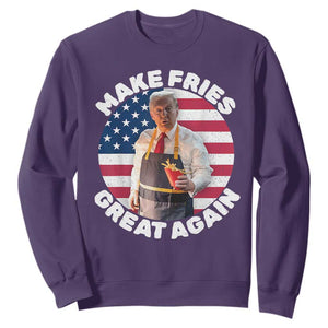 Funny Trump Fry 2024 Sweatshirt Make Fries Great Again American Flag TS02 Purple Print Your Wear