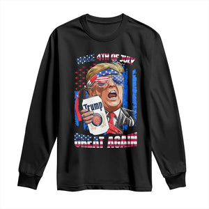 Trump Won 2024 Long Sleeve Shirt Make 4th of July Great Again Beer Drinking USA Party American Flag TS02 Black Print Your Wear