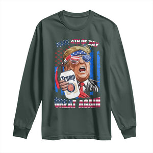 Trump Won 2024 Long Sleeve Shirt Make 4th of July Great Again Beer Drinking USA Party American Flag TS02 Dark Forest Green Print Your Wear