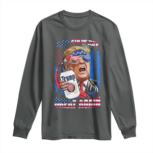 Trump Won 2024 Long Sleeve Shirt Make 4th of July Great Again Beer Drinking USA Party American Flag TS02 Dark Heather Print Your Wear