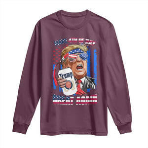 Trump Won 2024 Long Sleeve Shirt Make 4th of July Great Again Beer Drinking USA Party American Flag TS02 Maroon Print Your Wear