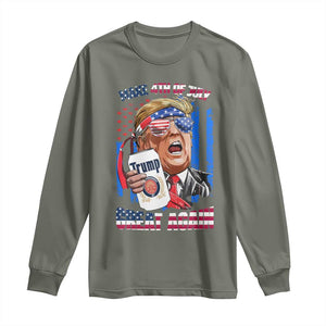 Trump Won 2024 Long Sleeve Shirt Make 4th of July Great Again Beer Drinking USA Party American Flag TS02 Military Green Print Your Wear