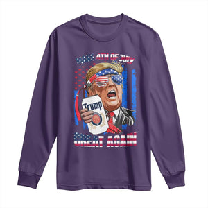 Trump Won 2024 Long Sleeve Shirt Make 4th of July Great Again Beer Drinking USA Party American Flag TS02 Purple Print Your Wear