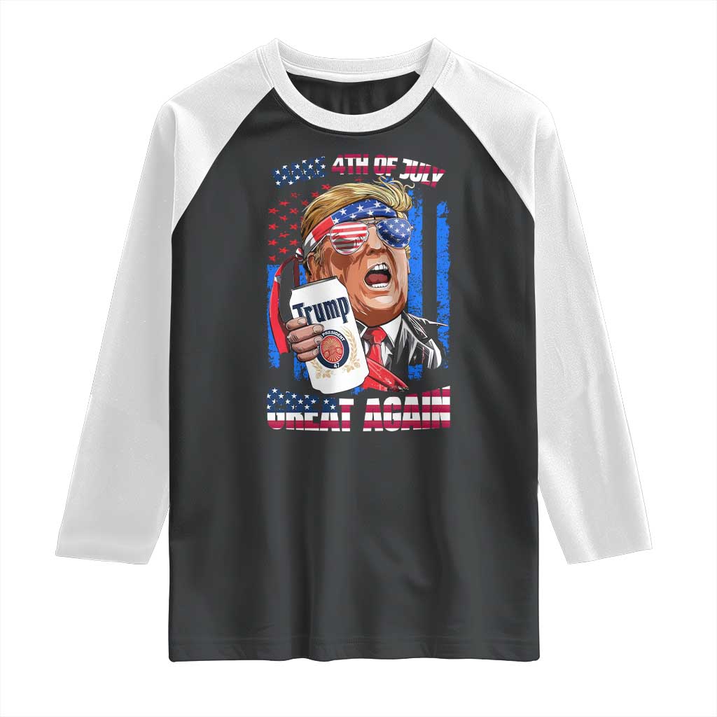 Trump Won 2024 Raglan Shirt Make 4th of July Great Again Beer Drinking USA Party American Flag TS02 Black White Print Your Wear