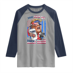 Trump Won 2024 Raglan Shirt Make 4th of July Great Again Beer Drinking USA Party American Flag TS02 Sport Gray Navy Print Your Wear