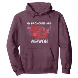 Funny Pronouns 2024 Hoodie My Pronouns Are We Won Trump Supporters Red States America Map TS02 Maroon Print Your Wear