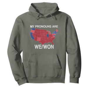 Funny Pronouns 2024 Hoodie My Pronouns Are We Won Trump Supporters Red States America Map TS02 Military Green Print Your Wear