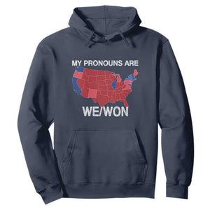 Funny Pronouns 2024 Hoodie My Pronouns Are We Won Trump Supporters Red States America Map TS02 Navy Print Your Wear