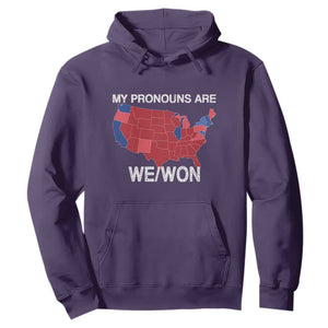 Funny Pronouns 2024 Hoodie My Pronouns Are We Won Trump Supporters Red States America Map TS02 Purple Print Your Wear