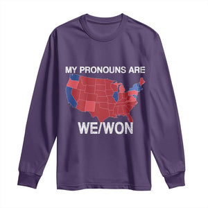 Funny Pronouns 2024 Long Sleeve Shirt My Pronouns Are We Won Trump Supporters Red States America Map TS02 Purple Print Your Wear