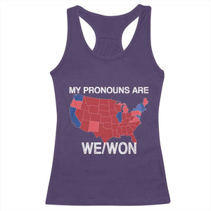 Funny Pronouns 2024 Racerback Tank Top My Pronouns Are We Won Trump Supporters Red States America Map TS02 Purple Print Your Wear