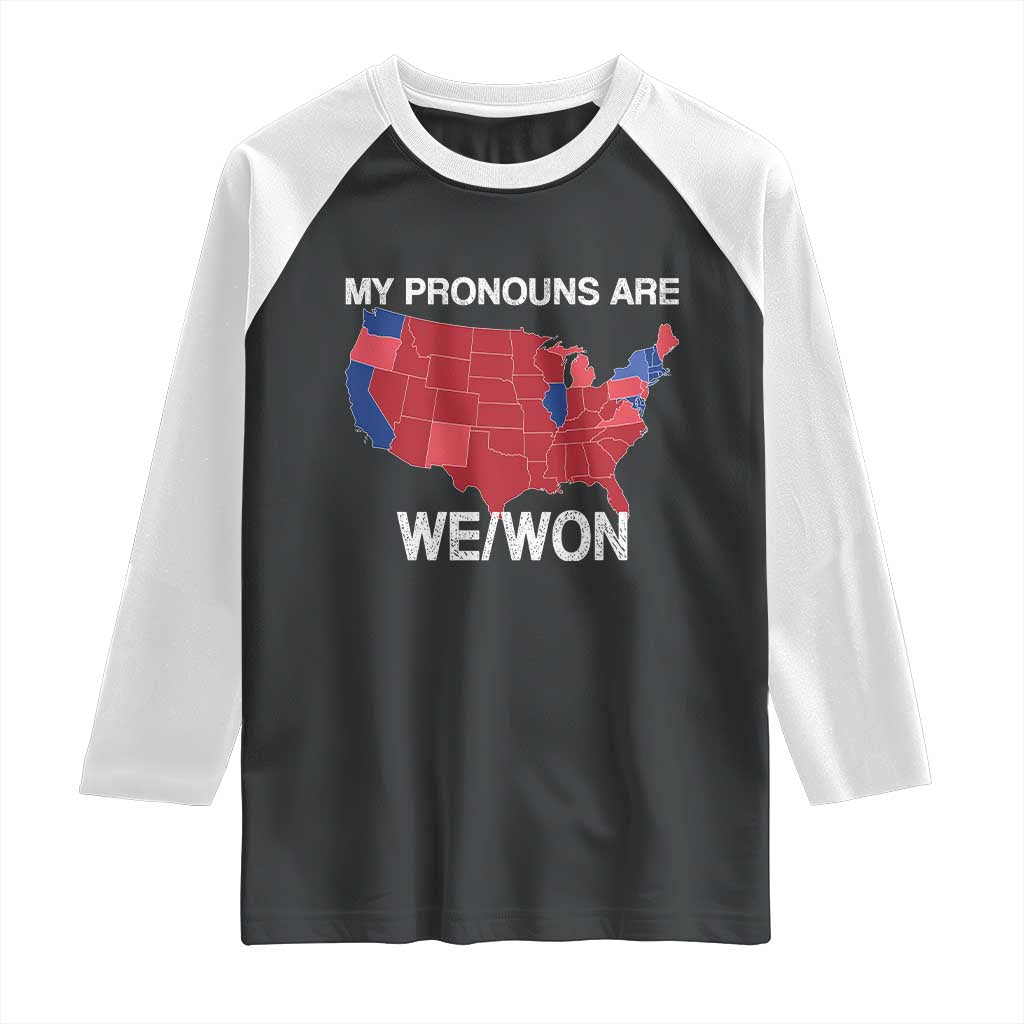 Funny Pronouns 2024 Raglan Shirt My Pronouns Are We Won Trump Supporters Red States America Map TS02 Black White Print Your Wear