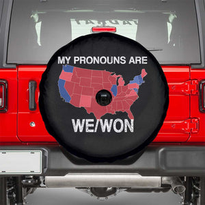 Funny Pronouns 2024 Spare Tire Cover My Pronouns Are We Won Trump Supporters Red States America Map TS02 Black Print Your Wear