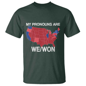 Funny Pronouns 2024 T Shirt My Pronouns Are We Won Trump Supporters Red States America Map TS02 Dark Forest Green Print Your Wear