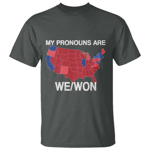 Funny Pronouns 2024 T Shirt My Pronouns Are We Won Trump Supporters Red States America Map TS02 Dark Heather Print Your Wear