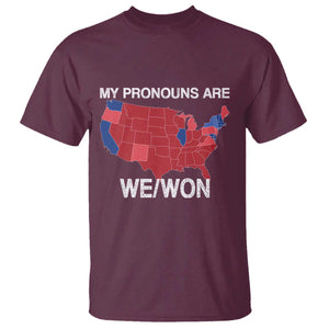 Funny Pronouns 2024 T Shirt My Pronouns Are We Won Trump Supporters Red States America Map TS02 Maroon Print Your Wear