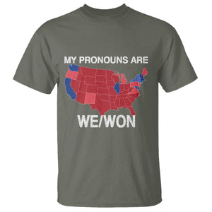 Funny Pronouns 2024 T Shirt My Pronouns Are We Won Trump Supporters Red States America Map TS02 Military Green Print Your Wear