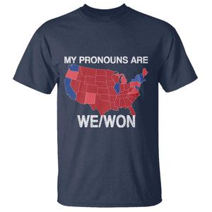 Funny Pronouns 2024 T Shirt My Pronouns Are We Won Trump Supporters Red States America Map TS02 Navy Print Your Wear