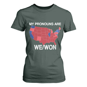 Funny Pronouns 2024 T Shirt For Women My Pronouns Are We Won Trump Supporters Red States America Map TS02 Dark Forest Green Print Your Wear