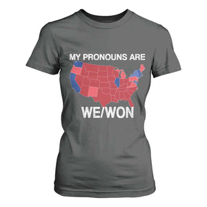 Funny Pronouns 2024 T Shirt For Women My Pronouns Are We Won Trump Supporters Red States America Map TS02 Dark Heather Print Your Wear