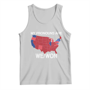 Funny Pronouns 2024 Tank Top My Pronouns Are We Won Trump Supporters Red States America Map TS02 Ash Print Your Wear