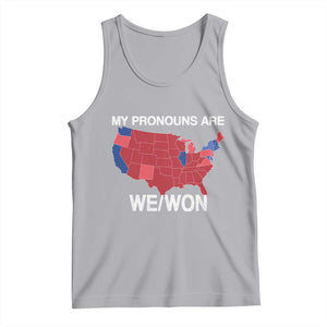 Funny Pronouns 2024 Tank Top My Pronouns Are We Won Trump Supporters Red States America Map TS02 Athletic Heather Print Your Wear