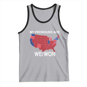 Funny Pronouns 2024 Tank Top My Pronouns Are We Won Trump Supporters Red States America Map TS02 Athletic Heather Black Print Your Wear