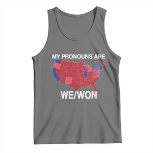 Funny Pronouns 2024 Tank Top My Pronouns Are We Won Trump Supporters Red States America Map TS02 Black Heather Print Your Wear