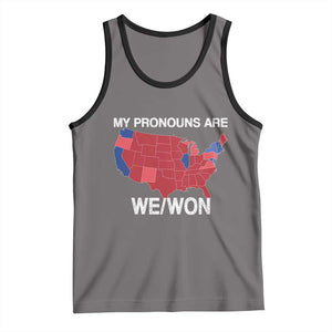 Funny Pronouns 2024 Tank Top My Pronouns Are We Won Trump Supporters Red States America Map TS02 Deep Heather Black Print Your Wear