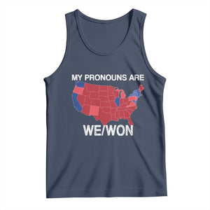 Funny Pronouns 2024 Tank Top My Pronouns Are We Won Trump Supporters Red States America Map TS02 Navy Print Your Wear