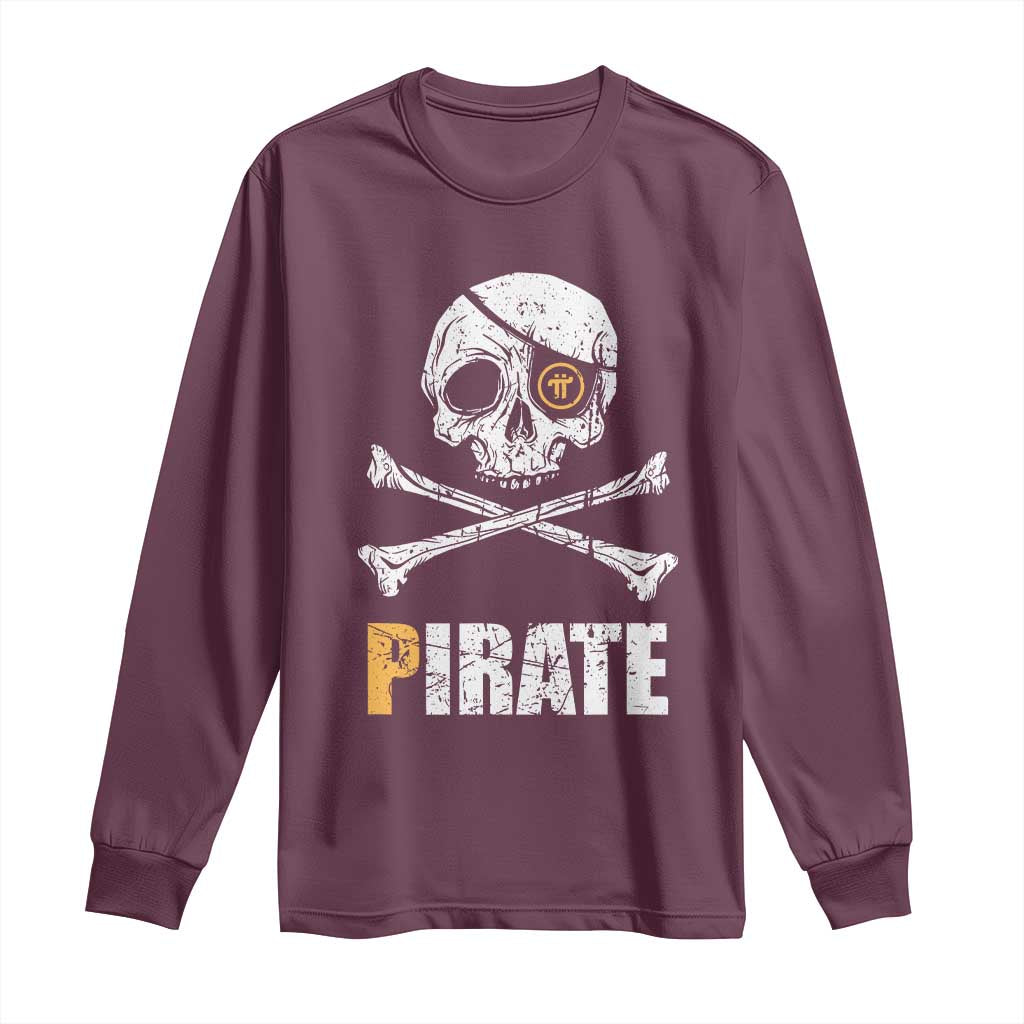Funny Pirate Pi Cryptocurrency Long Sleeve Shirt Crypto Coins Blockchain Mining TS02 Maroon Print Your Wear