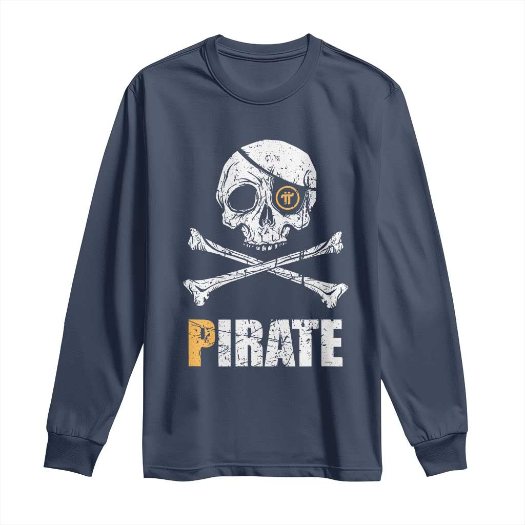 Funny Pirate Pi Cryptocurrency Long Sleeve Shirt Crypto Coins Blockchain Mining TS02 Navy Print Your Wear