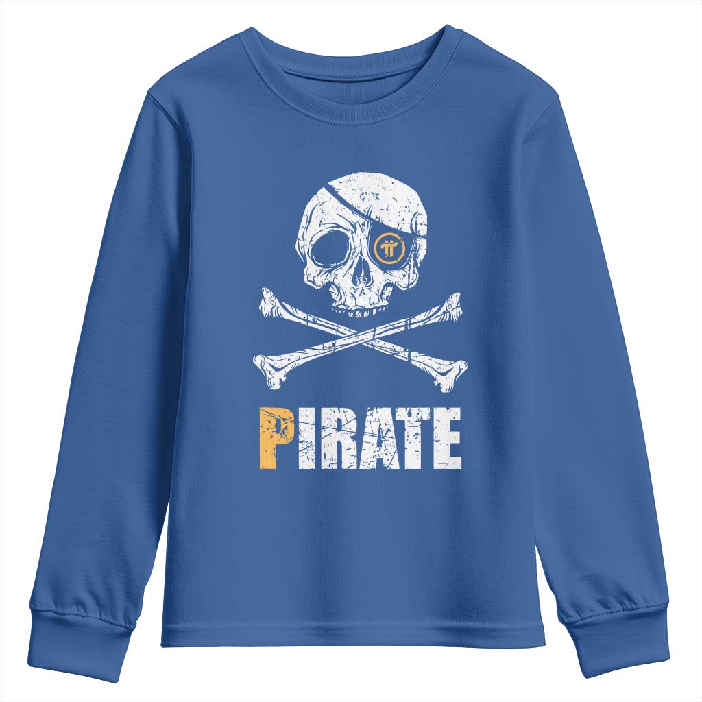 Funny Pirate Pi Cryptocurrency Youth Sweatshirt Crypto Coins Blockchain Mining TS02 Royal Blue Print Your Wear