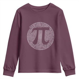 Funny Number Pi Youth Sweatshirt Pi 3.14 Pi Number Symbol Math Science Gift TS02 Maroon Print Your Wear