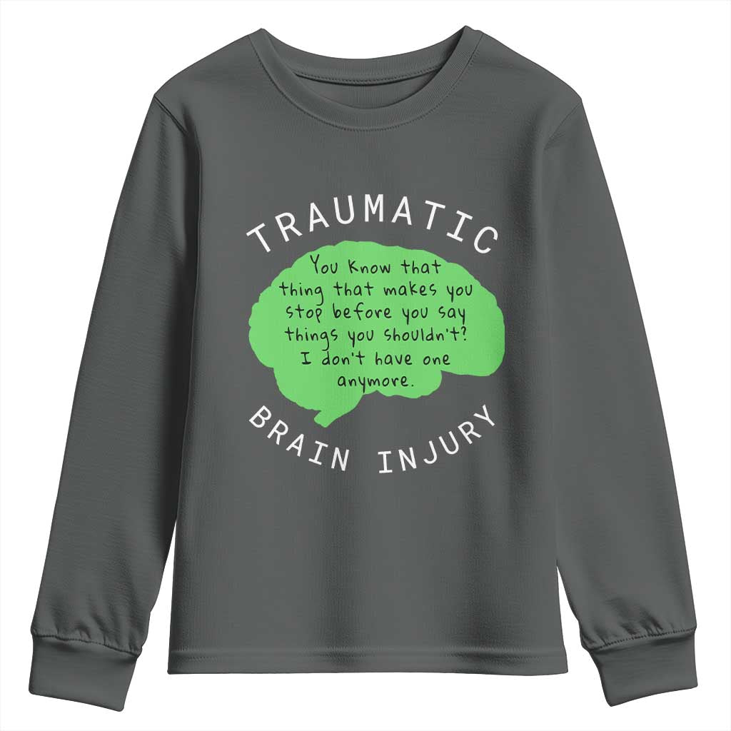 Traumatic Brain Injury Awareness Youth Sweatshirt TBI Support TS02 Dark Heather Print Your Wear