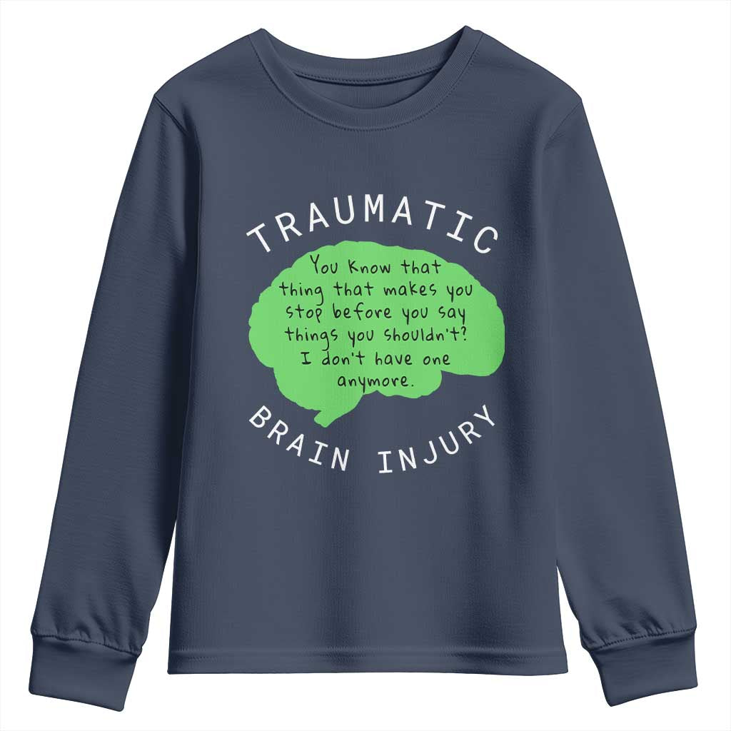 Traumatic Brain Injury Awareness Youth Sweatshirt TBI Support TS02 Navy Print Your Wear