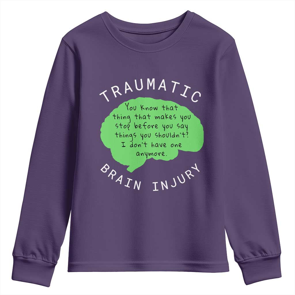 Traumatic Brain Injury Awareness Youth Sweatshirt TBI Support TS02 Purple Print Your Wear