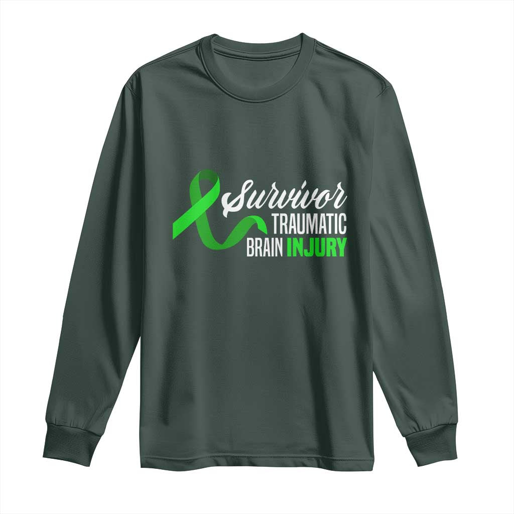 Traumatic Brain Injury Awareness Long Sleeve Shirt TBI Survivor TS02 Dark Forest Green Print Your Wear
