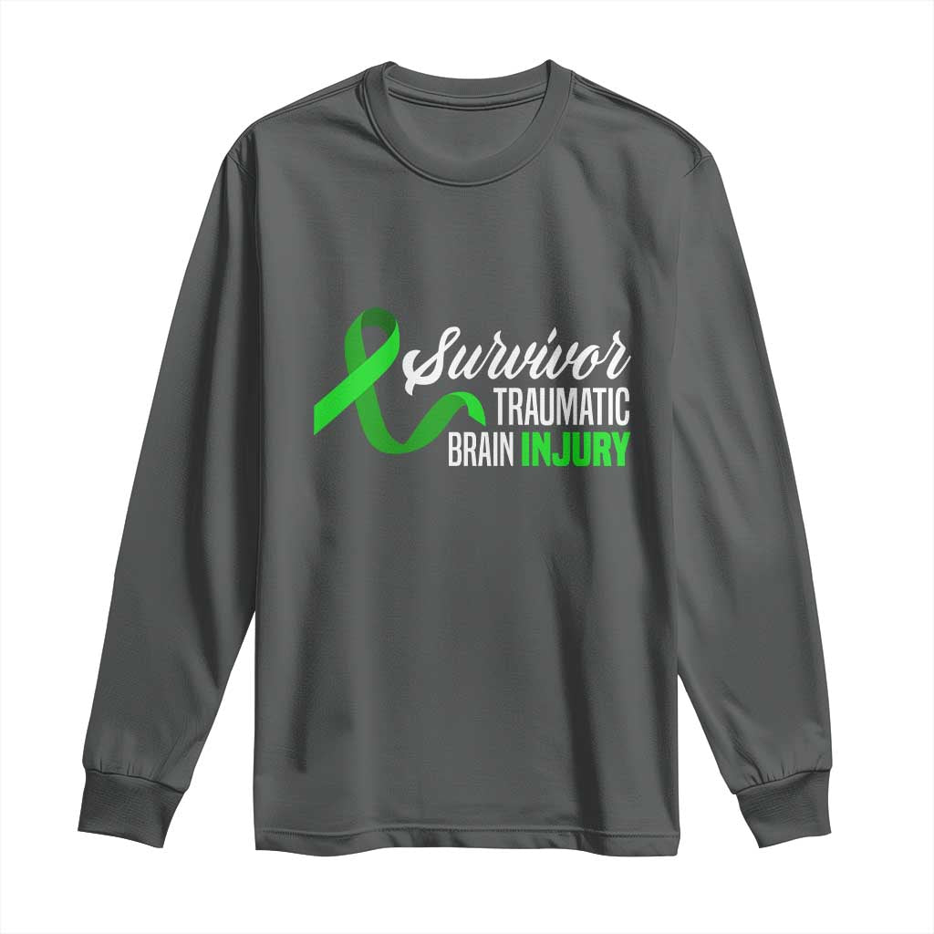 Traumatic Brain Injury Awareness Long Sleeve Shirt TBI Survivor TS02 Dark Heather Print Your Wear