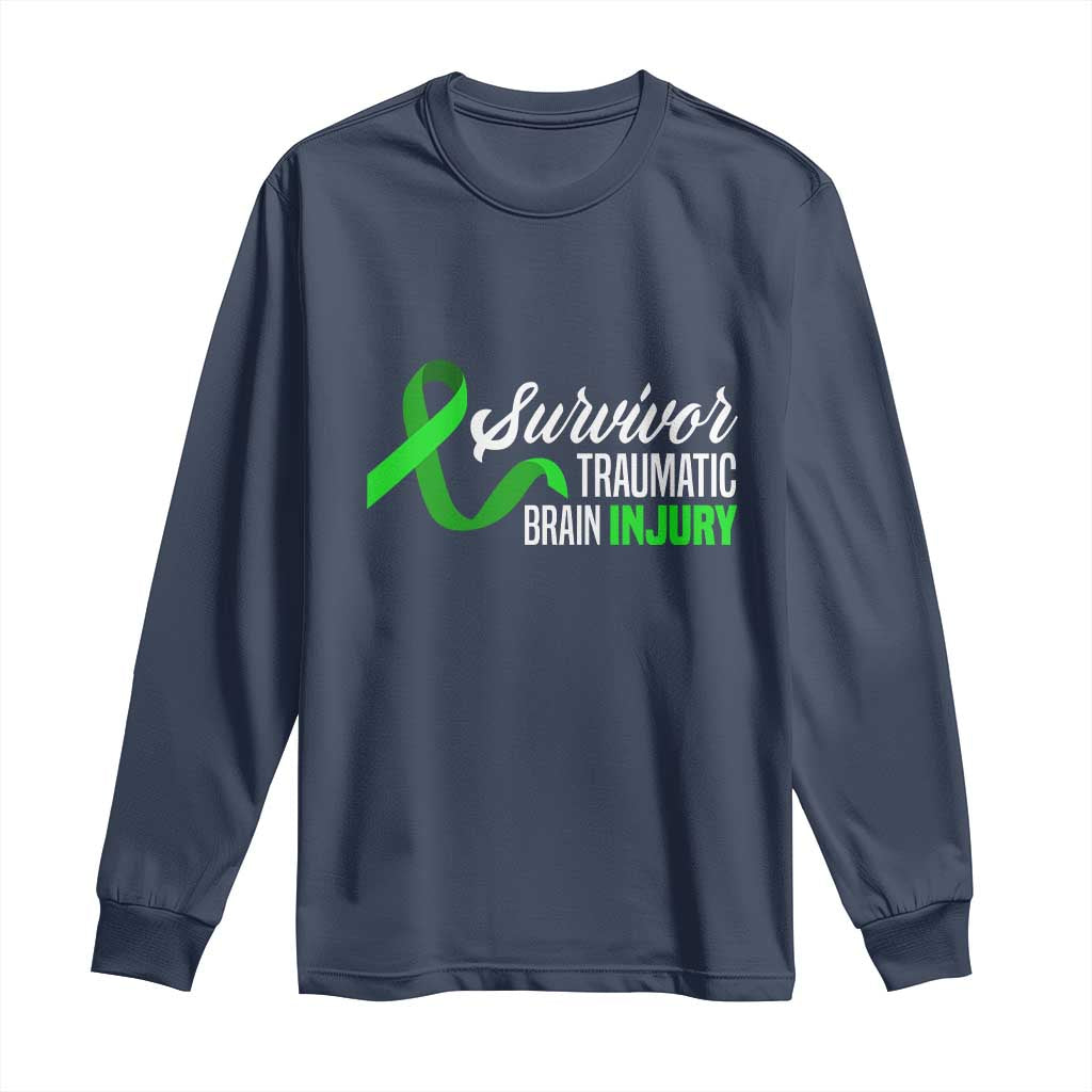 Traumatic Brain Injury Awareness Long Sleeve Shirt TBI Survivor TS02 Navy Print Your Wear