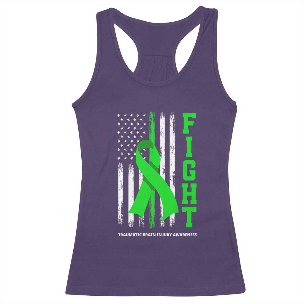 Traumatic Brain Injury Awareness Racerback Tank Top Fight TBI American US Flag TS02 Purple Print Your Wear