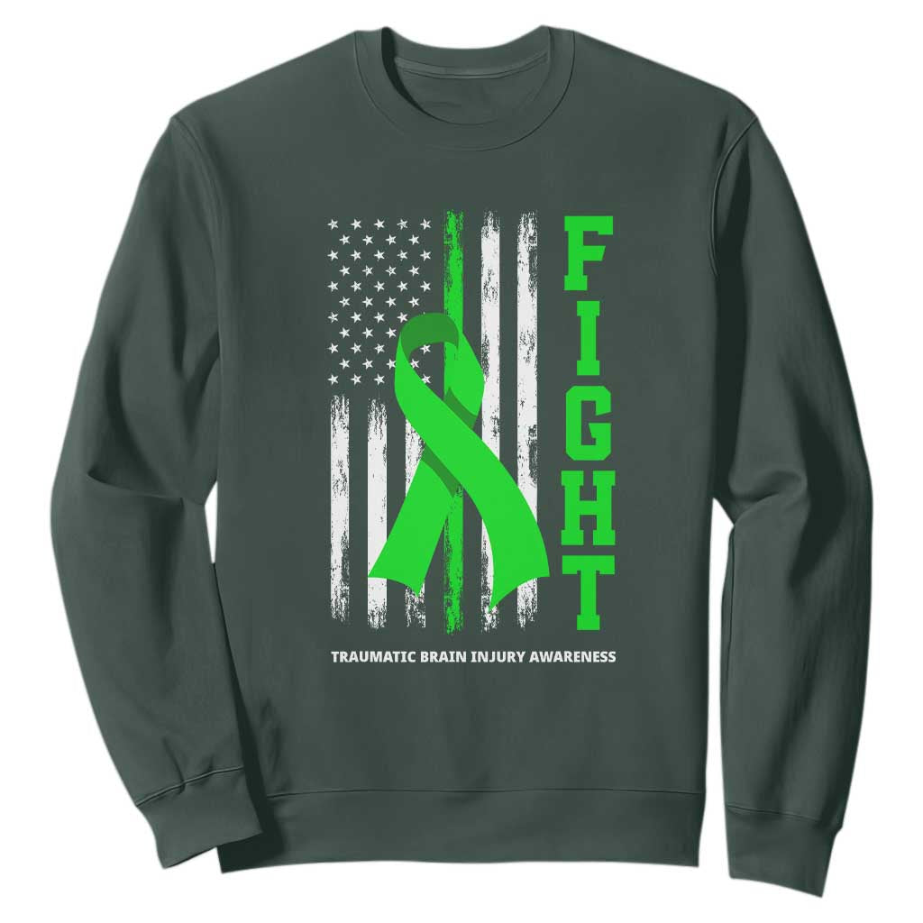 Traumatic Brain Injury Awareness Sweatshirt Fight TBI American US Flag TS02 Dark Forest Green Print Your Wear