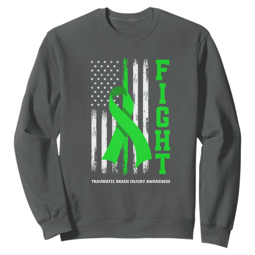 Traumatic Brain Injury Awareness Sweatshirt Fight TBI American US Flag TS02 Dark Heather Print Your Wear