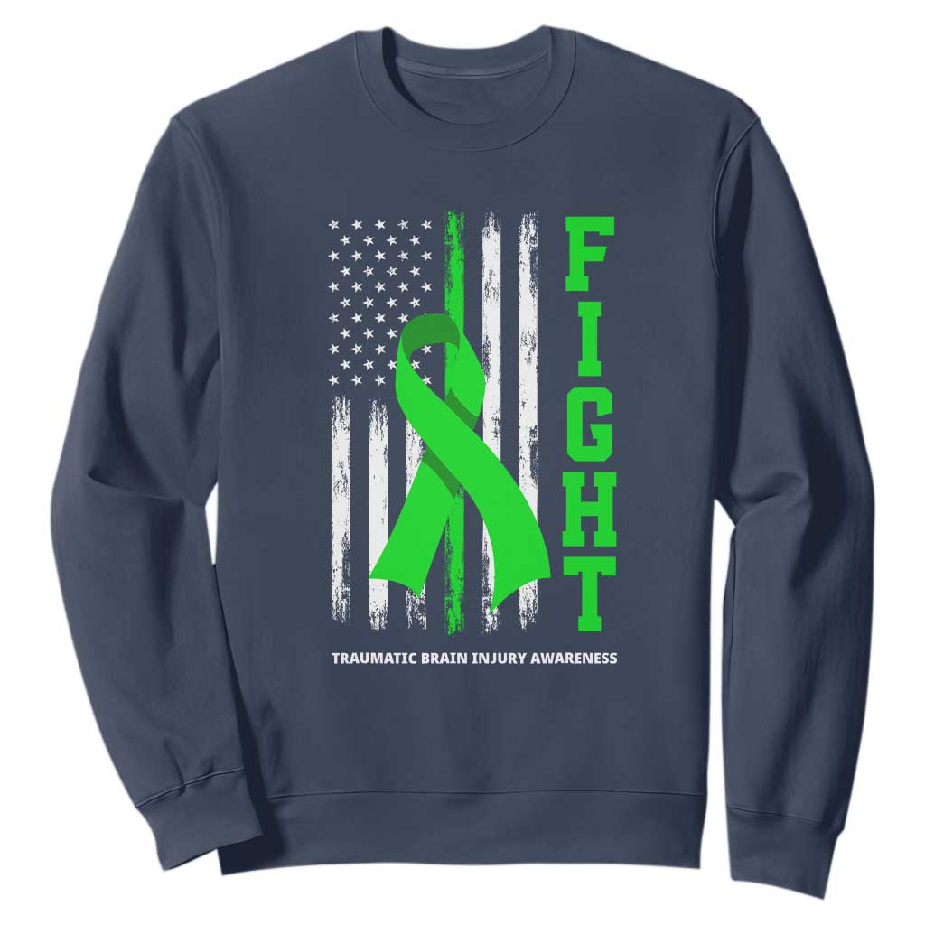 Traumatic Brain Injury Awareness Sweatshirt Fight TBI American US Flag TS02 Navy Print Your Wear