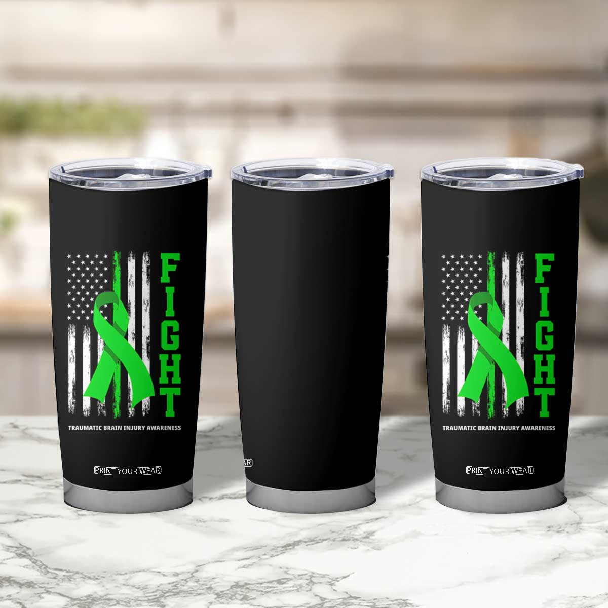 Traumatic Brain Injury Awareness Tumbler Cup Fight TBI American US Flag TS02 Print Your Wear