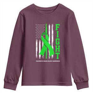 Traumatic Brain Injury Awareness Youth Sweatshirt Fight TBI American US Flag TS02 Maroon Print Your Wear