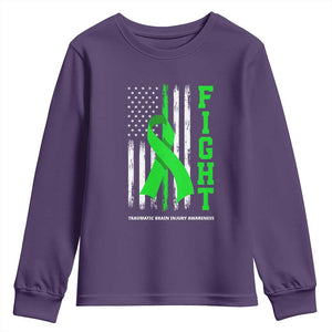 Traumatic Brain Injury Awareness Youth Sweatshirt Fight TBI American US Flag TS02 Purple Print Your Wear